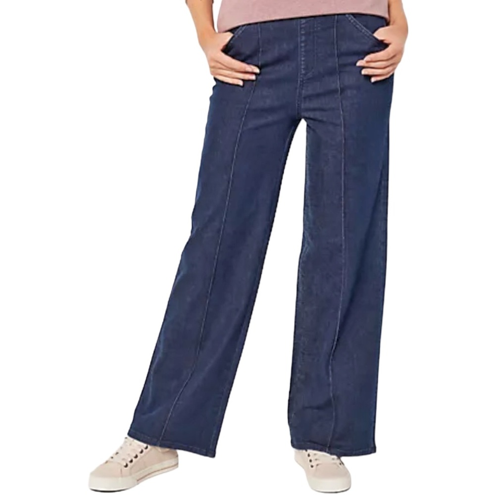 Isaac Mizrahi Live! 24/7 Denim Fly Front Wide Leg Pants